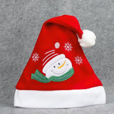 Cartoon Christmas Hat With Elk Santa Claus Embroidery Design Holiday Party Decoration Fuzzy Hat - NTKSTORE
